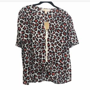 MICHAEL KORS/ZIP FRONT TIE WAIST BLOUSE/LEOPARD/XL